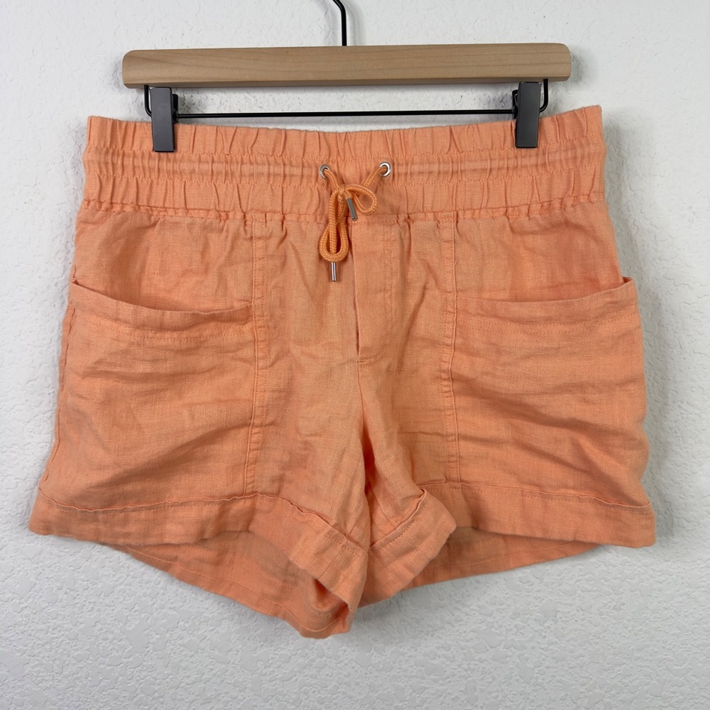 Athleta‎ Cabo Linen Blend Shorts Womens 8 Orange Coastal Boho Minimalist Beachy